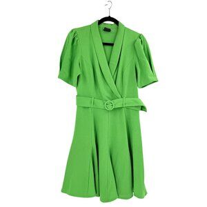 Maison Tara Green Short Sleeve Belted Wrap Dress Womens Size 8
